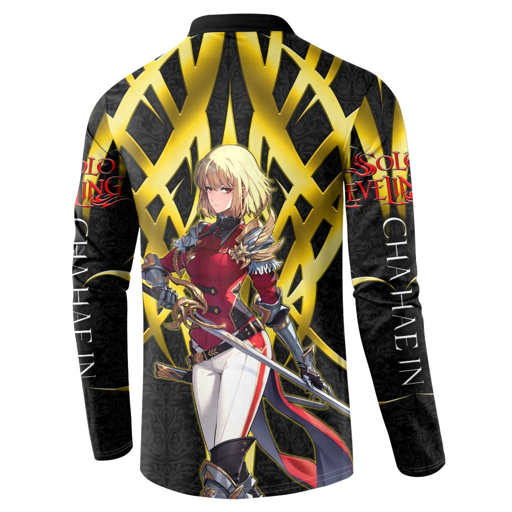 Cha Hae In Solo Leveling Button Sweatshirt Golden Bladecore Anime Style