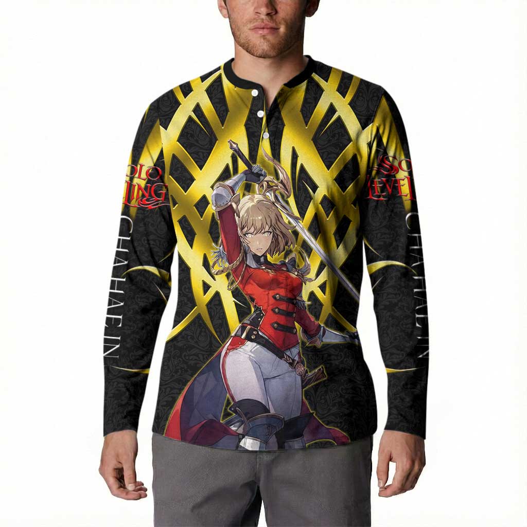 Cha Hae In Solo Leveling Button Sweatshirt Golden Bladecore Anime Style