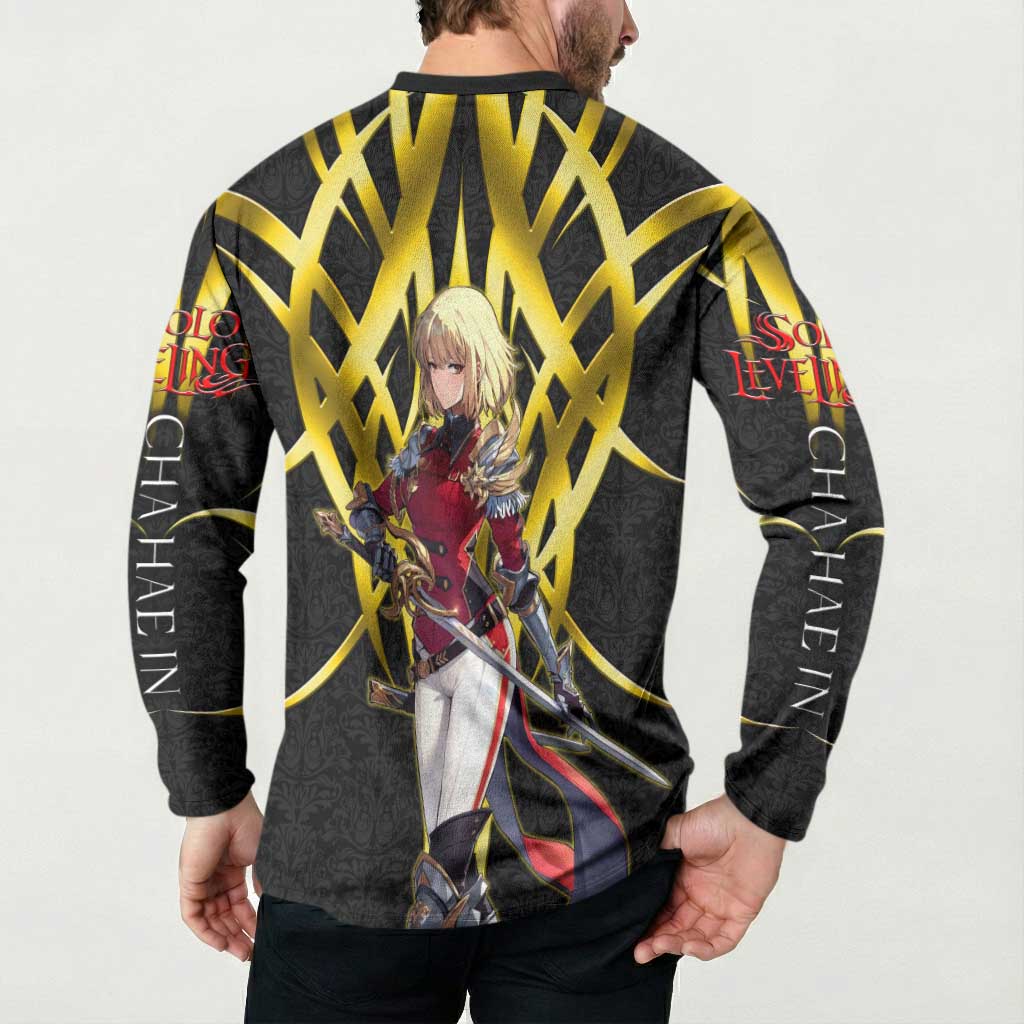Cha Hae In Solo Leveling Button Sweatshirt Golden Bladecore Anime Style
