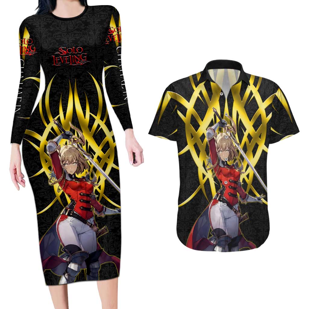 Cha Hae In Solo Leveling Couples Matching Long Sleeve Bodycon Dress and Hawaiian Shirt Golden Bladecore Anime Style