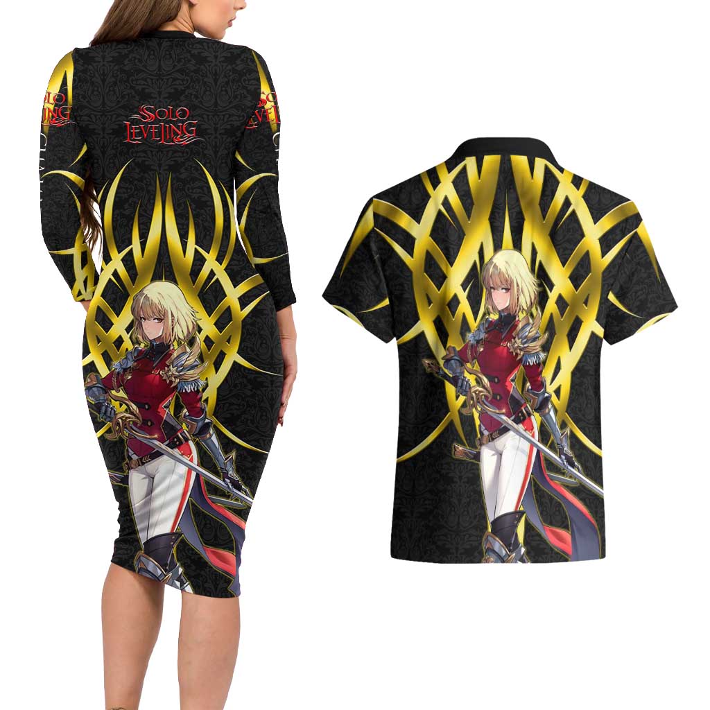 Cha Hae In Solo Leveling Couples Matching Long Sleeve Bodycon Dress and Hawaiian Shirt Golden Bladecore Anime Style