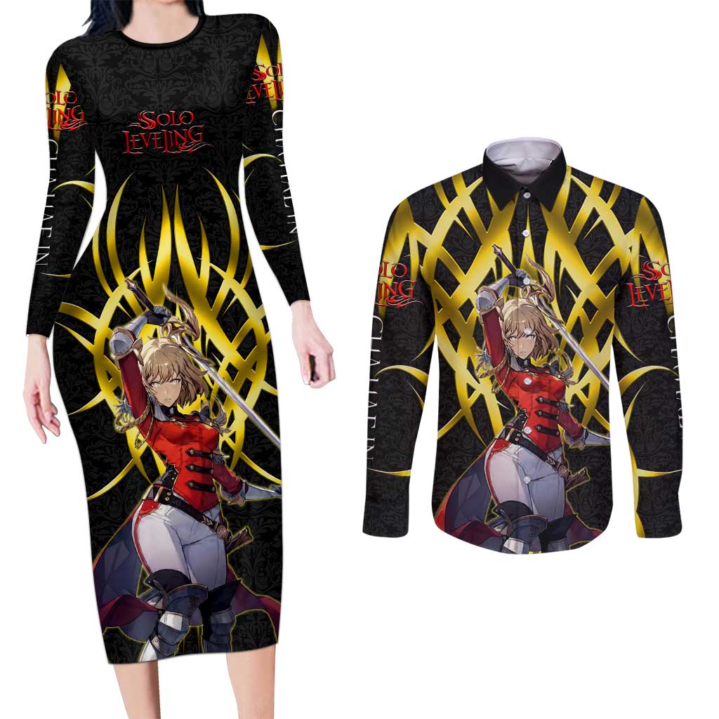 Cha Hae In Solo Leveling Couples Matching Long Sleeve Bodycon Dress and Long Sleeve Button Shirt Golden Bladecore Anime Style