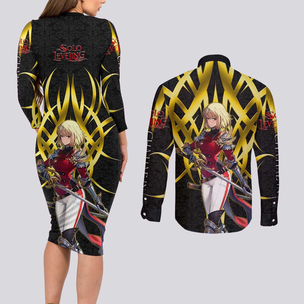 Cha Hae In Solo Leveling Couples Matching Long Sleeve Bodycon Dress and Long Sleeve Button Shirt Golden Bladecore Anime Style