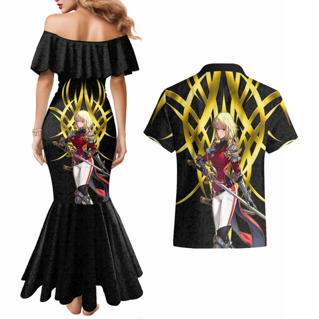 Cha Hae In Solo Leveling Couples Matching Mermaid Dress and Hawaiian Shirt Golden Bladecore Anime Style
