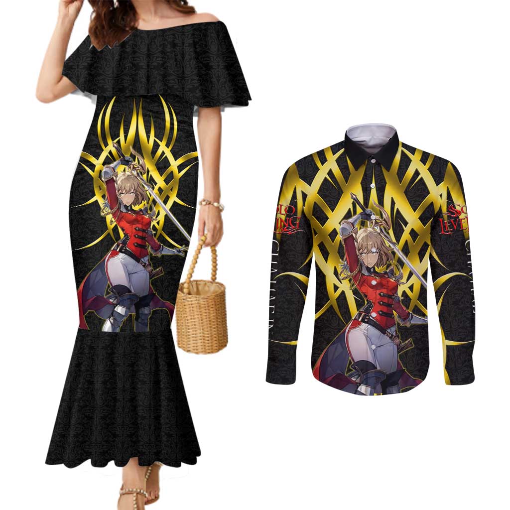 Cha Hae In Solo Leveling Couples Matching Mermaid Dress and Long Sleeve Button Shirt Golden Bladecore Anime Style