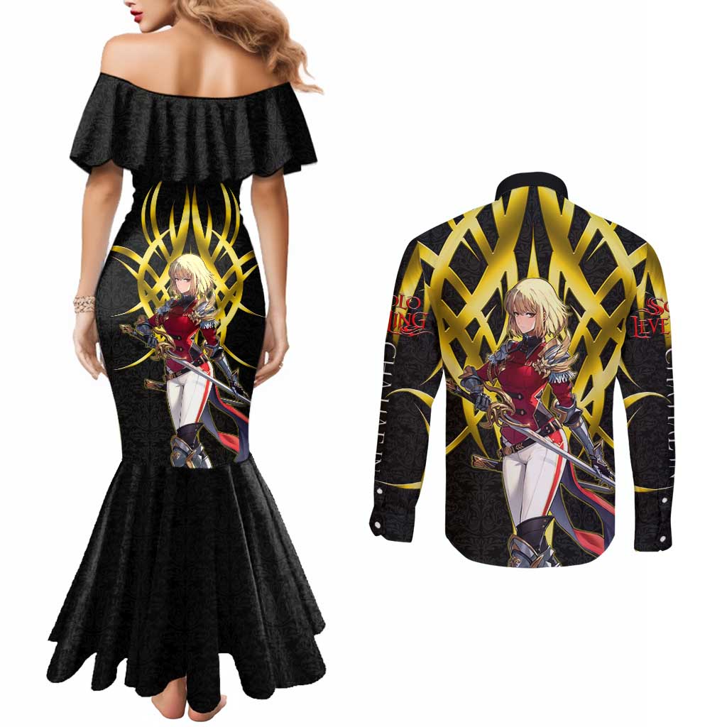 Cha Hae In Solo Leveling Couples Matching Mermaid Dress and Long Sleeve Button Shirt Golden Bladecore Anime Style