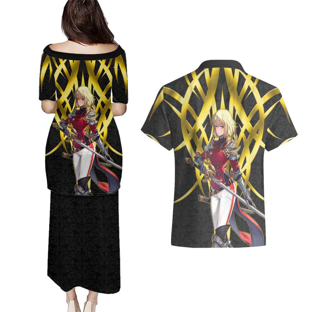 Cha Hae In Solo Leveling Couples Matching Puletasi and Hawaiian Shirt Golden Bladecore Anime Style