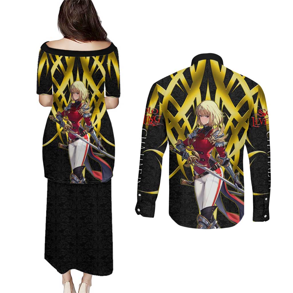 Cha Hae In Solo Leveling Couples Matching Puletasi and Long Sleeve Button Shirt Golden Bladecore Anime Style