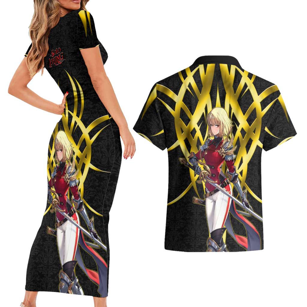 Cha Hae In Solo Leveling Couples Matching Short Sleeve Bodycon Dress and Hawaiian Shirt Golden Bladecore Anime Style