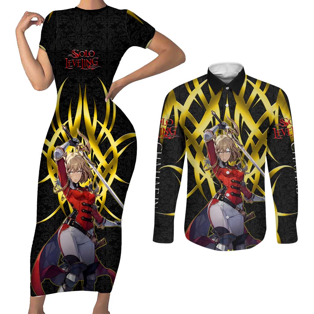 Cha Hae In Solo Leveling Couples Matching Short Sleeve Bodycon Dress and Long Sleeve Button Shirt Golden Bladecore Anime Style