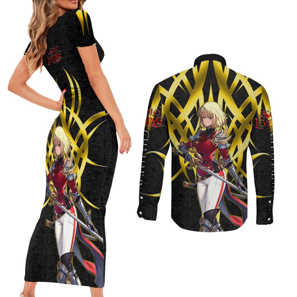 Cha Hae In Solo Leveling Couples Matching Short Sleeve Bodycon Dress and Long Sleeve Button Shirt Golden Bladecore Anime Style