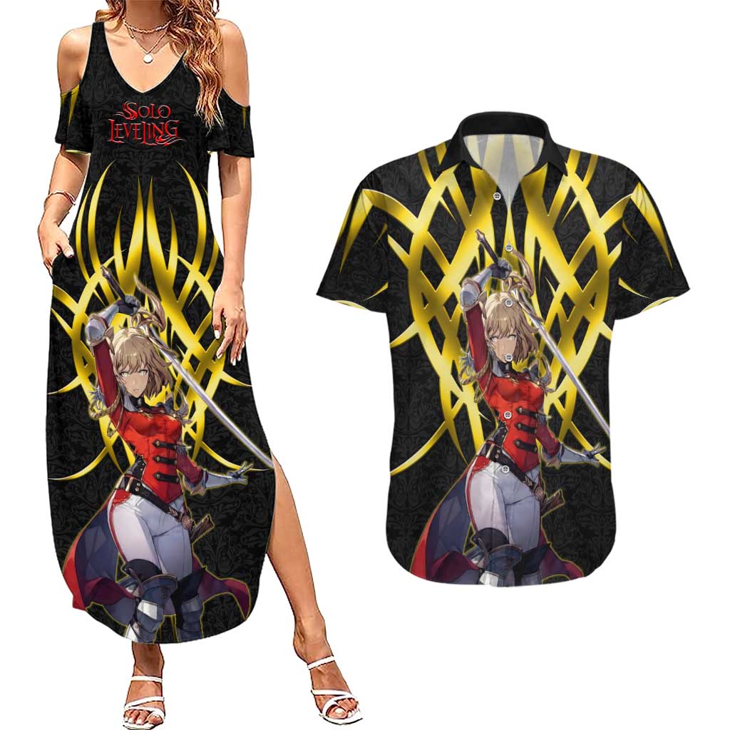 Cha Hae In Solo Leveling Couples Matching Summer Maxi Dress and Hawaiian Shirt Golden Bladecore Anime Style