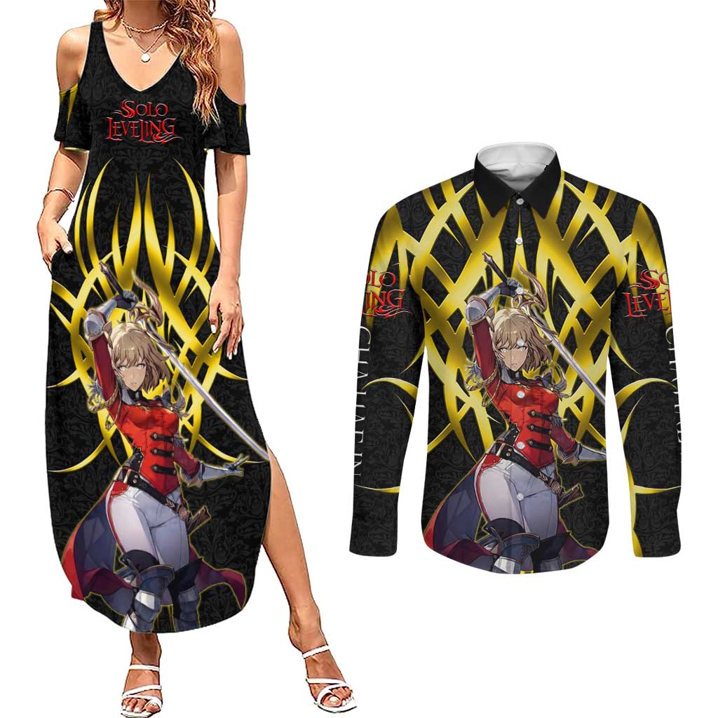 Cha Hae In Solo Leveling Couples Matching Summer Maxi Dress and Long Sleeve Button Shirt Golden Bladecore Anime Style