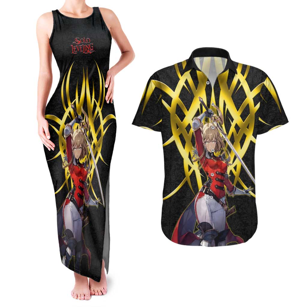 Cha Hae In Solo Leveling Couples Matching Tank Maxi Dress and Hawaiian Shirt Golden Bladecore Anime Style