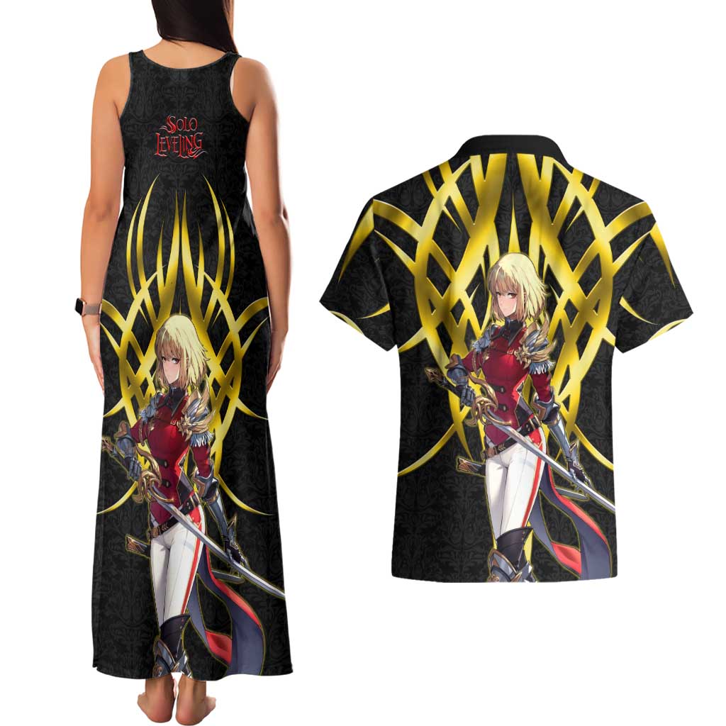 Cha Hae In Solo Leveling Couples Matching Tank Maxi Dress and Hawaiian Shirt Golden Bladecore Anime Style