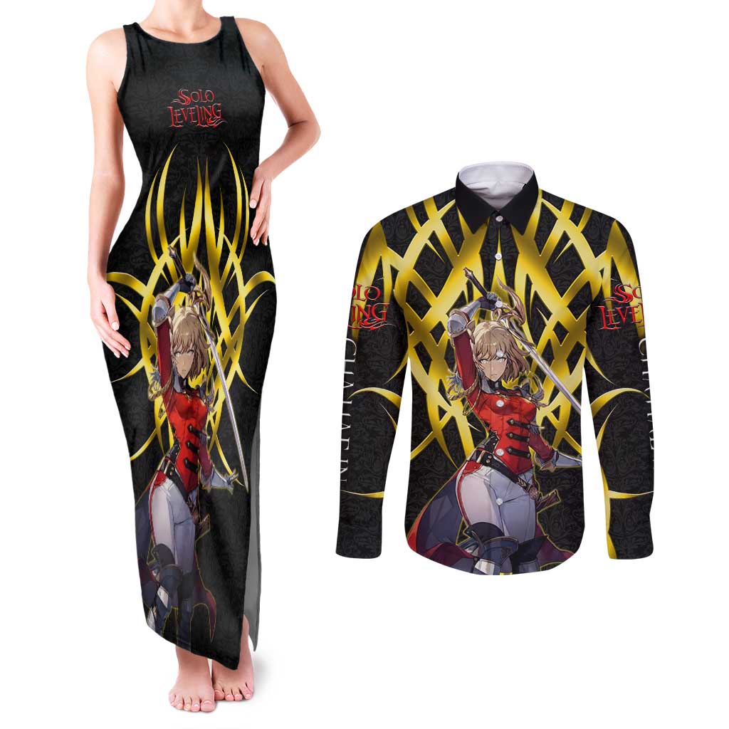Cha Hae In Solo Leveling Couples Matching Tank Maxi Dress and Long Sleeve Button Shirt Golden Bladecore Anime Style