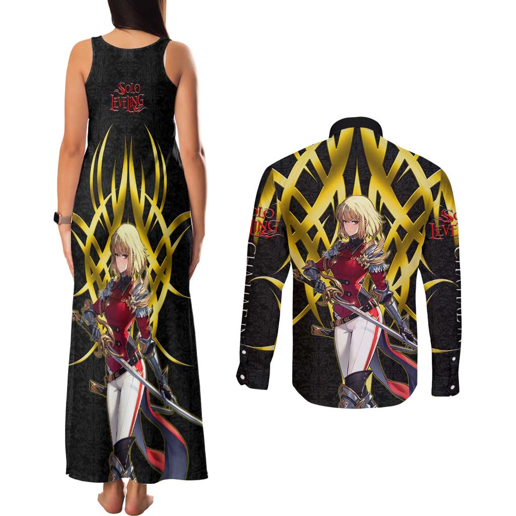 Cha Hae In Solo Leveling Couples Matching Tank Maxi Dress and Long Sleeve Button Shirt Golden Bladecore Anime Style