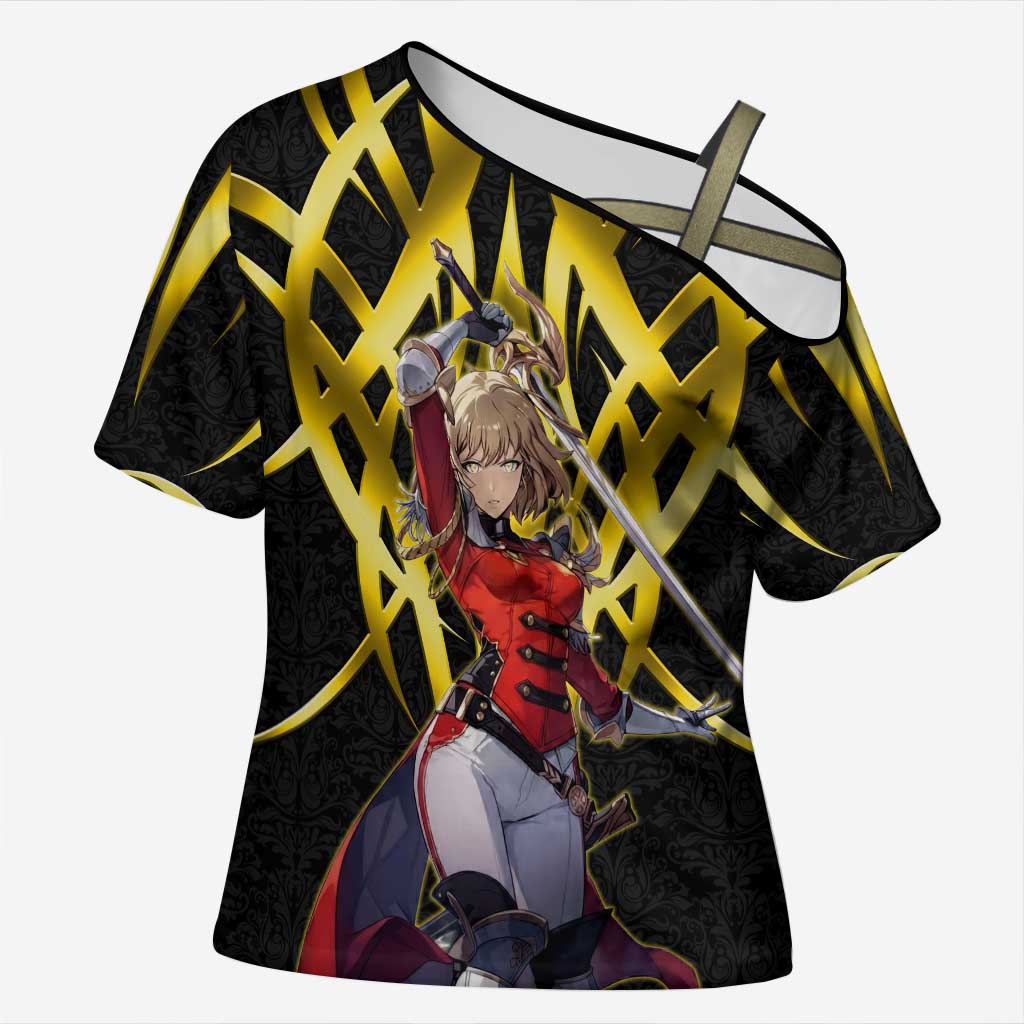Cha Hae In Solo Leveling Cross Shoulder Shirt Golden Bladecore Anime Style