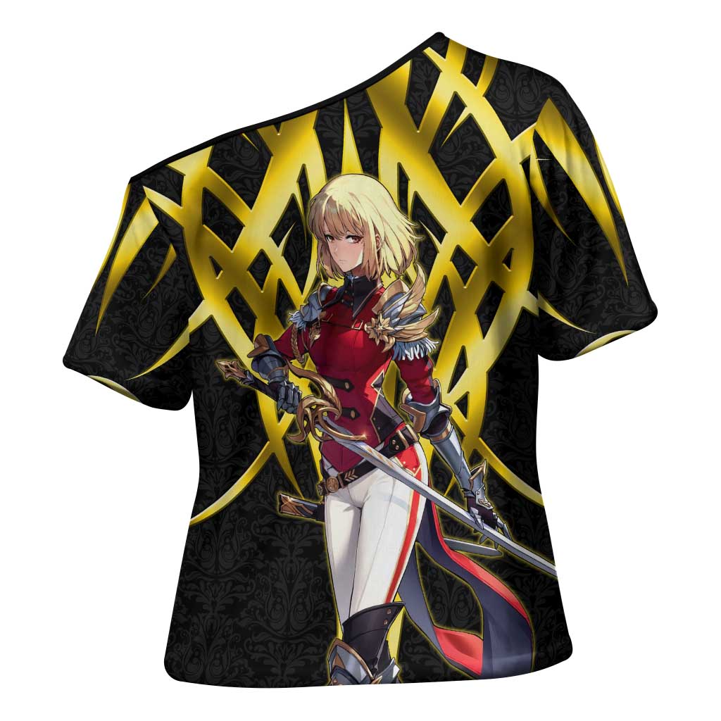Cha Hae In Solo Leveling Cross Shoulder Shirt Golden Bladecore Anime Style