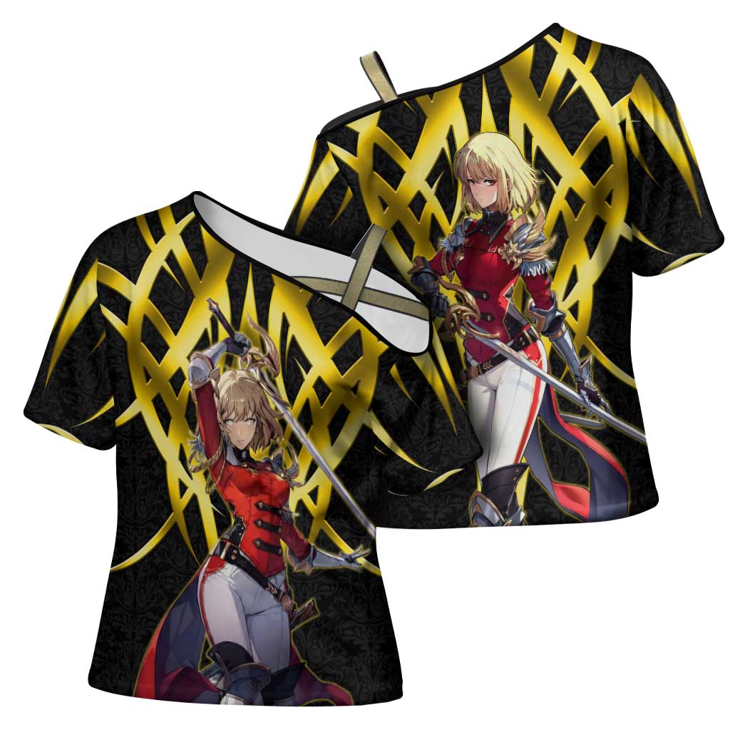 Cha Hae In Solo Leveling Cross Shoulder Shirt Golden Bladecore Anime Style
