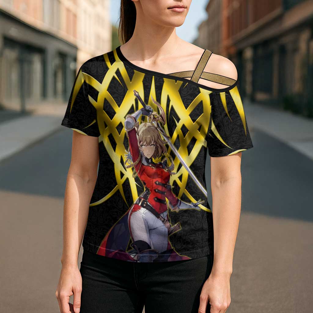 Cha Hae In Solo Leveling Cross Shoulder Shirt Golden Bladecore Anime Style