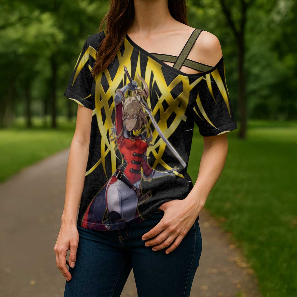 Cha Hae In Solo Leveling Cross Shoulder Shirt Golden Bladecore Anime Style