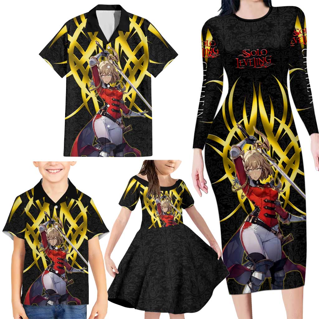 Cha Hae In Solo Leveling Family Matching Long Sleeve Bodycon Dress and Hawaiian Shirt Golden Bladecore Anime Style