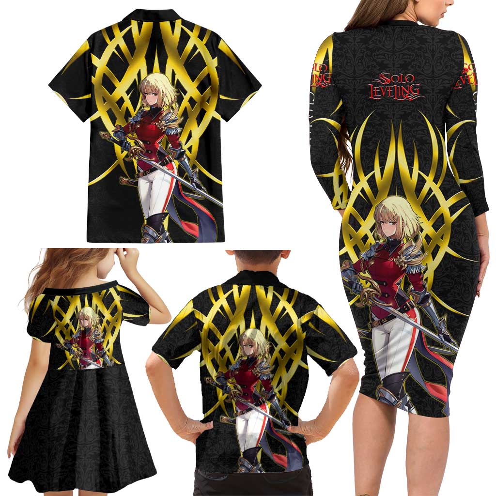 Cha Hae In Solo Leveling Family Matching Long Sleeve Bodycon Dress and Hawaiian Shirt Golden Bladecore Anime Style
