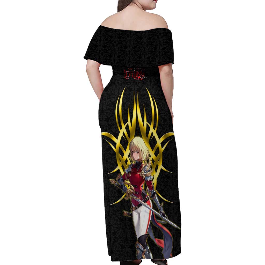 Cha Hae In Solo Leveling Family Matching Off Shoulder Maxi Dress and Hawaiian Shirt Golden Bladecore Anime Style