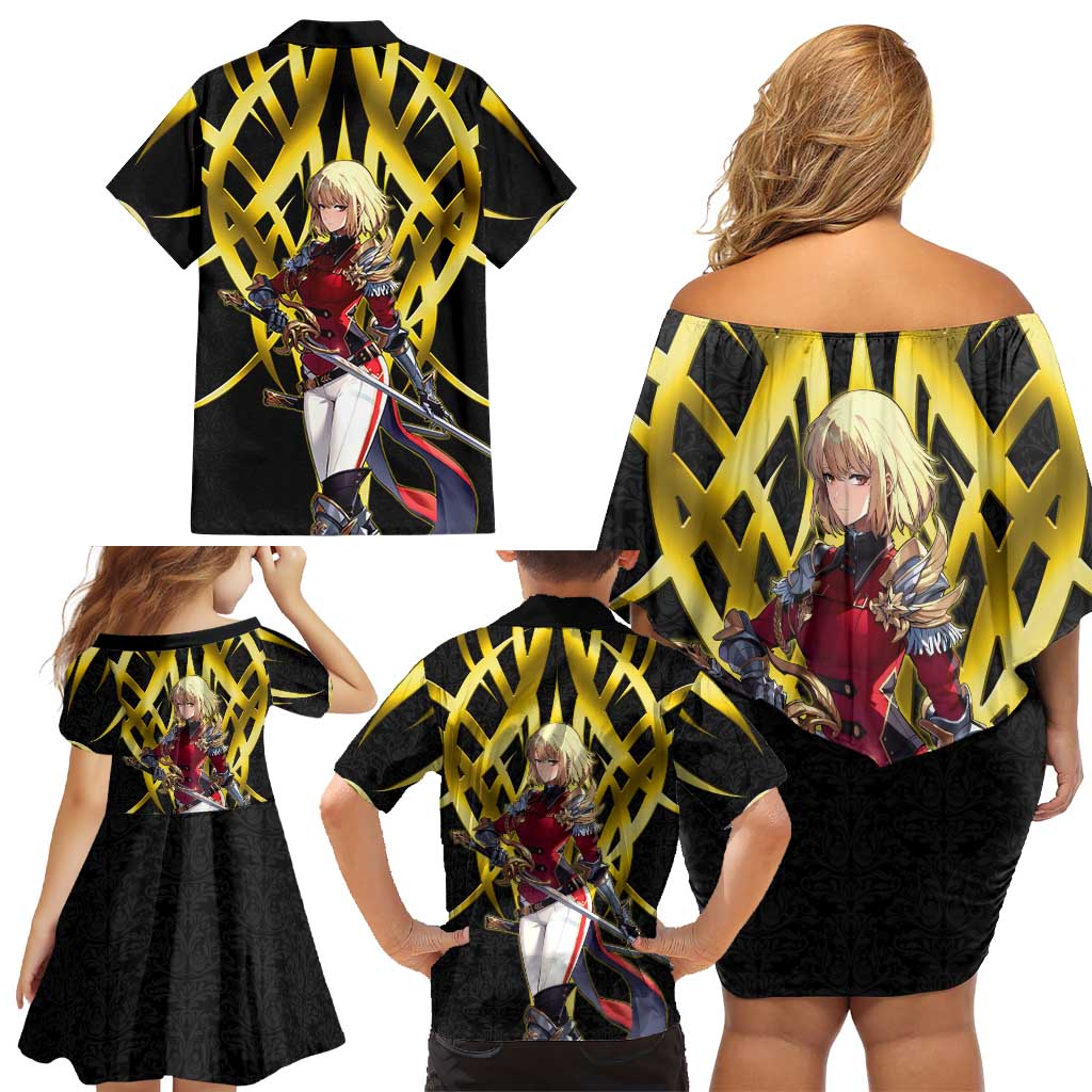 Cha Hae In Solo Leveling Family Matching Off Shoulder Short Dress and Hawaiian Shirt Golden Bladecore Anime Style