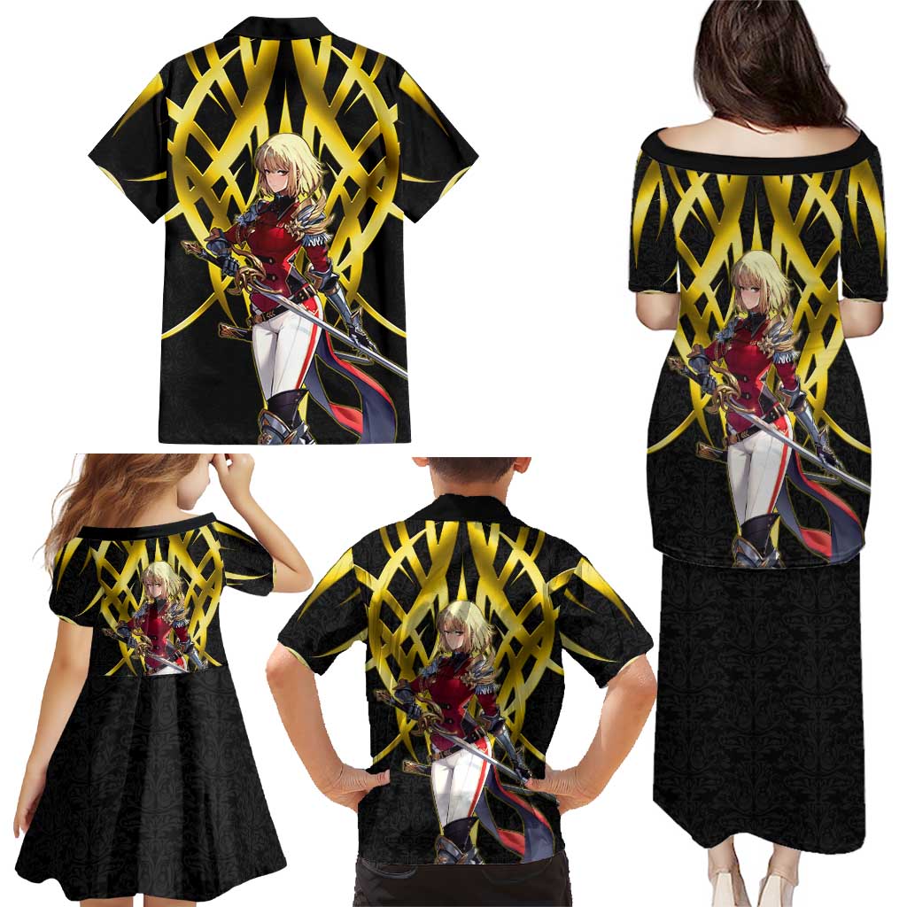 Cha Hae In Solo Leveling Family Matching Puletasi and Hawaiian Shirt Golden Bladecore Anime Style