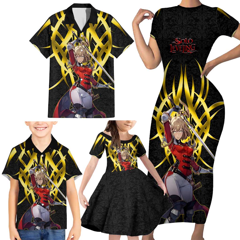 Cha Hae In Solo Leveling Family Matching Short Sleeve Bodycon Dress and Hawaiian Shirt Golden Bladecore Anime Style
