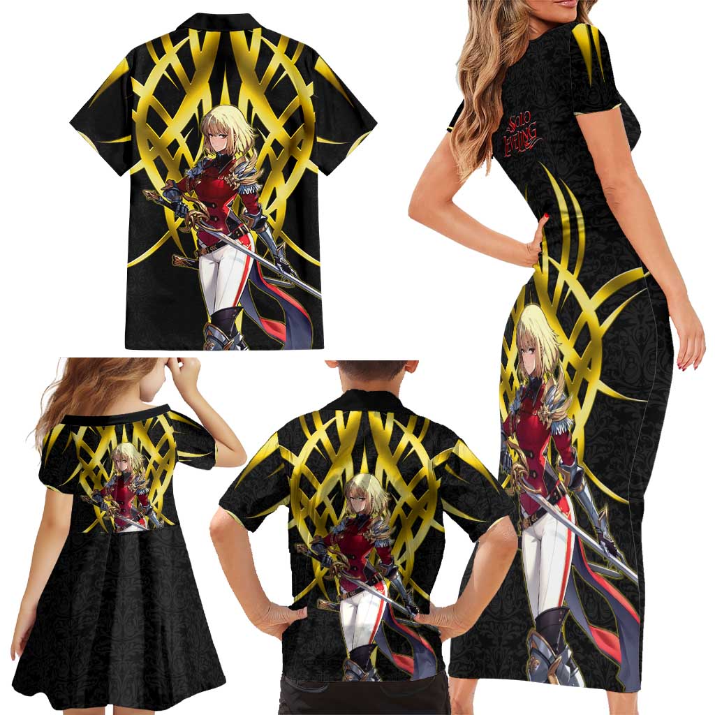 Cha Hae In Solo Leveling Family Matching Short Sleeve Bodycon Dress and Hawaiian Shirt Golden Bladecore Anime Style