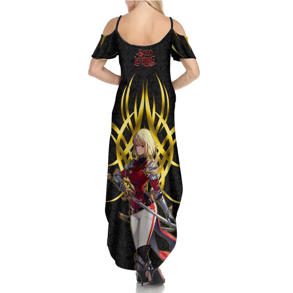 Cha Hae In Solo Leveling Family Matching Summer Maxi Dress and Hawaiian Shirt Golden Bladecore Anime Style