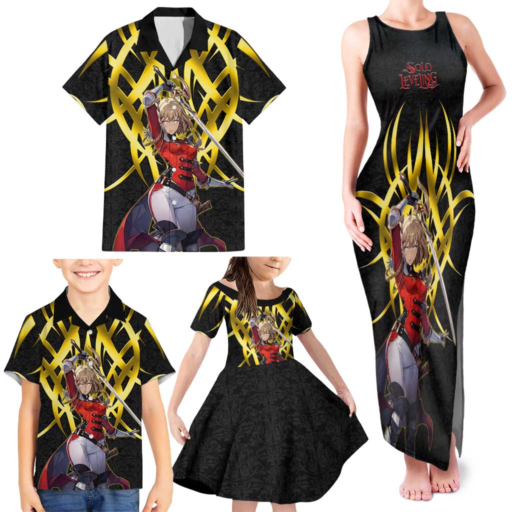 Cha Hae In Solo Leveling Family Matching Tank Maxi Dress and Hawaiian Shirt Golden Bladecore Anime Style