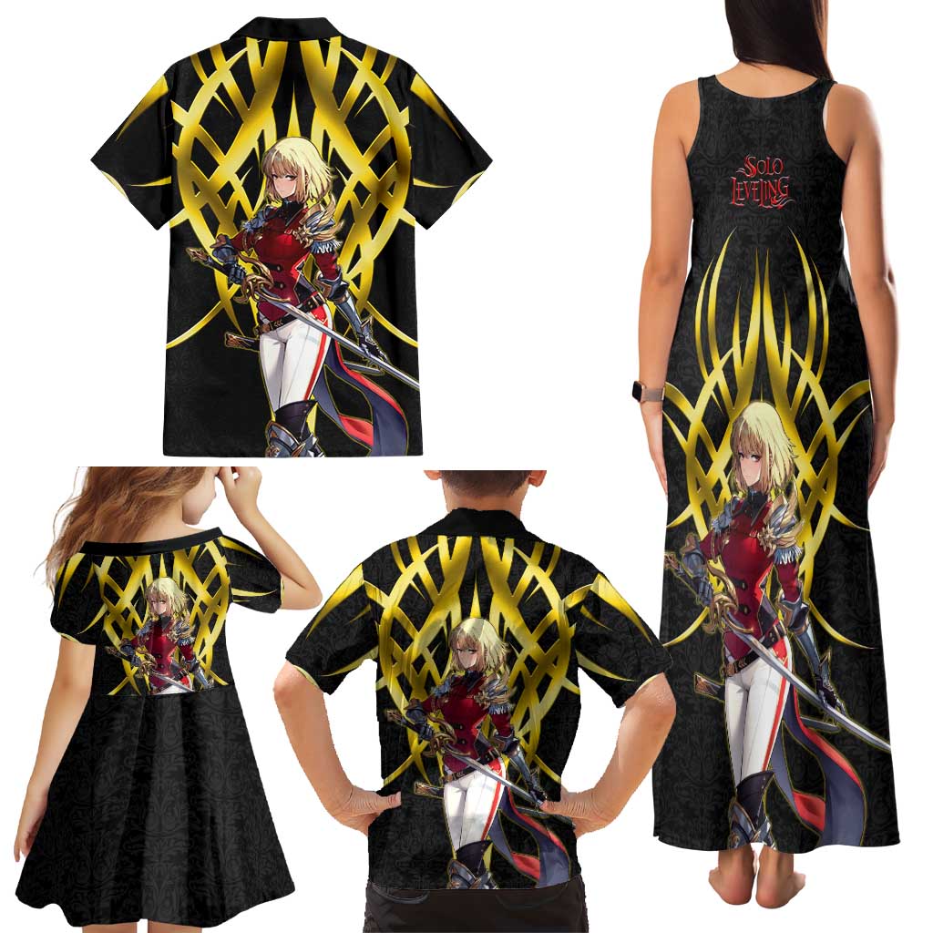 Cha Hae In Solo Leveling Family Matching Tank Maxi Dress and Hawaiian Shirt Golden Bladecore Anime Style