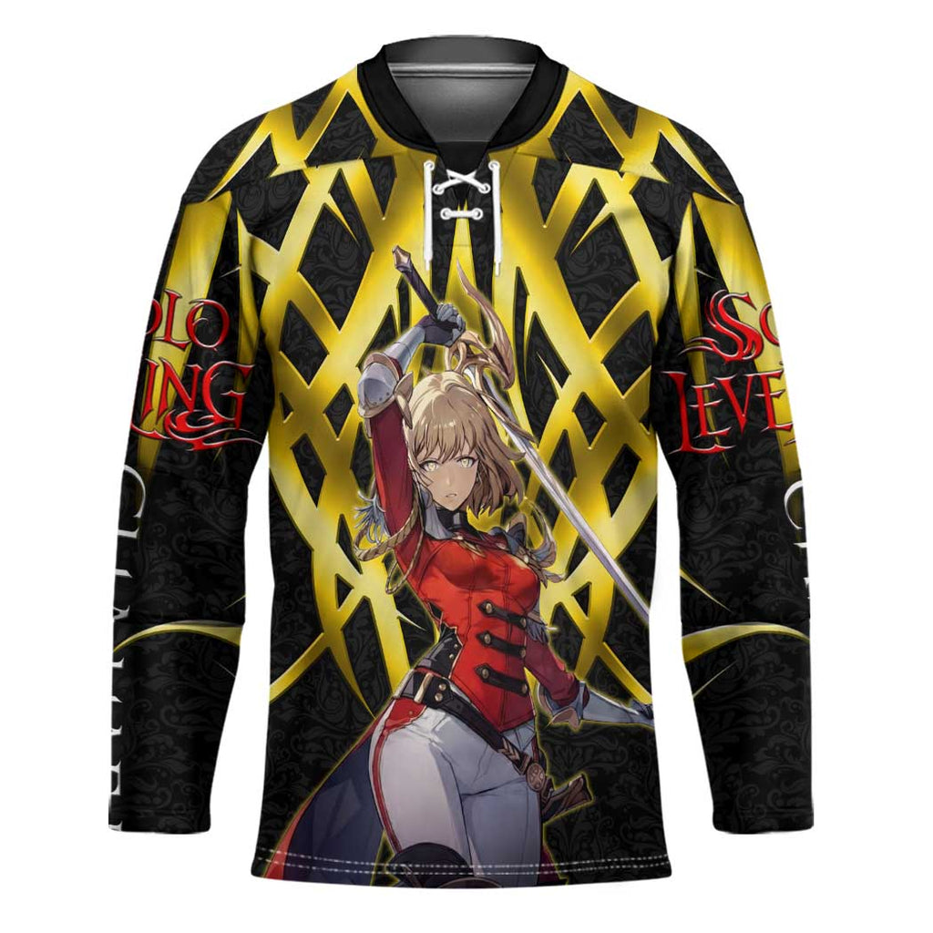 Cha Hae In Solo Leveling Hockey Jersey Golden Bladecore Anime Style