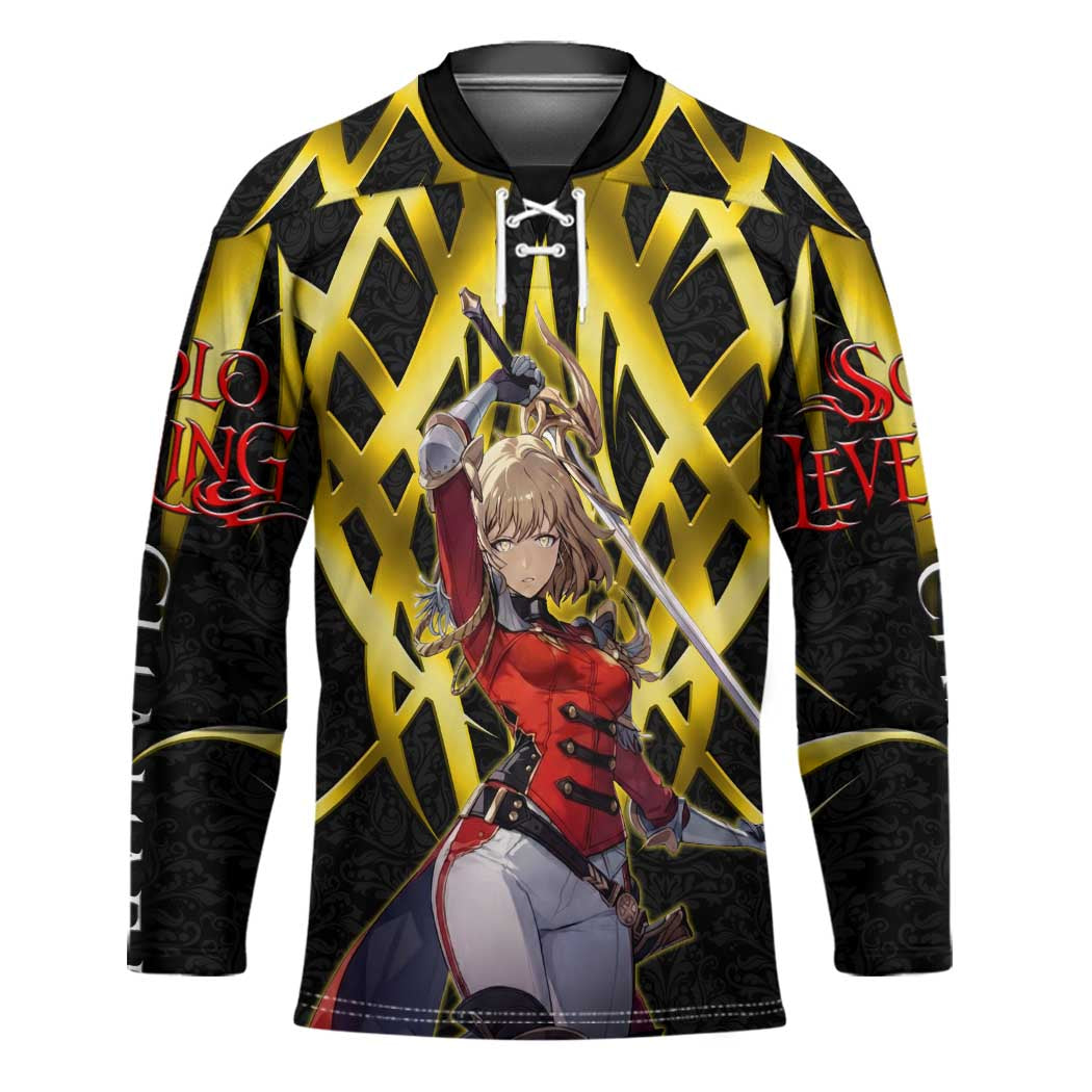 Cha Hae In Solo Leveling Hockey Jersey Golden Bladecore Anime Style