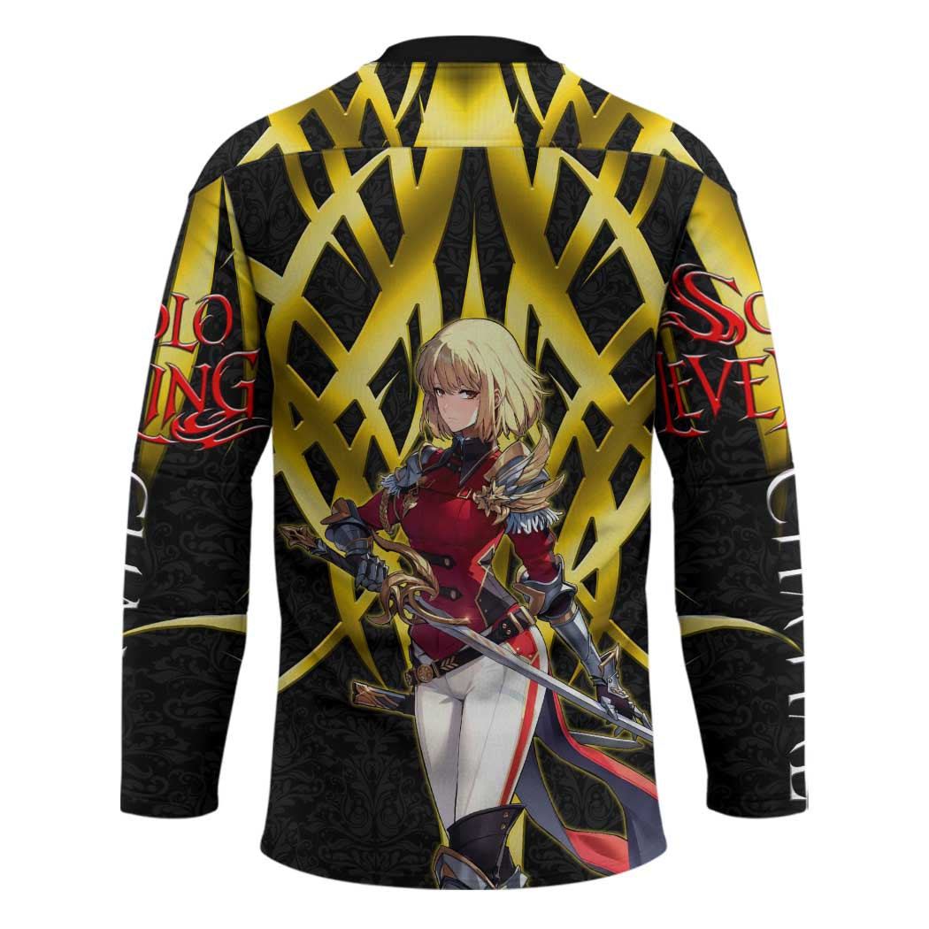 Cha Hae In Solo Leveling Hockey Jersey Golden Bladecore Anime Style