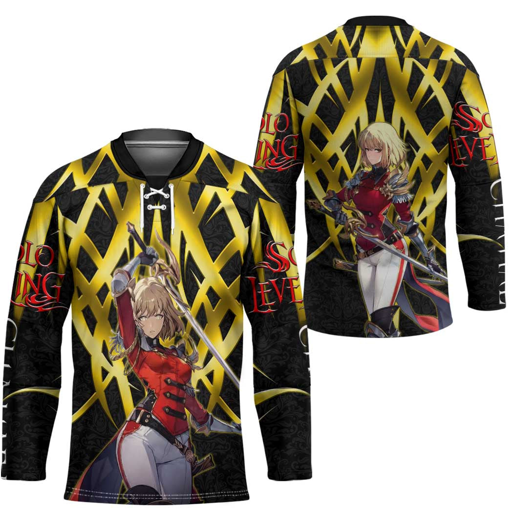 Cha Hae In Solo Leveling Hockey Jersey Golden Bladecore Anime Style