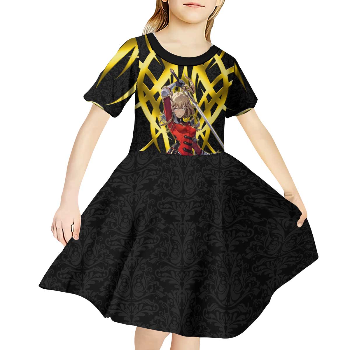 Cha Hae In Solo Leveling Kid Short Sleeve Dress Golden Bladecore Anime Style