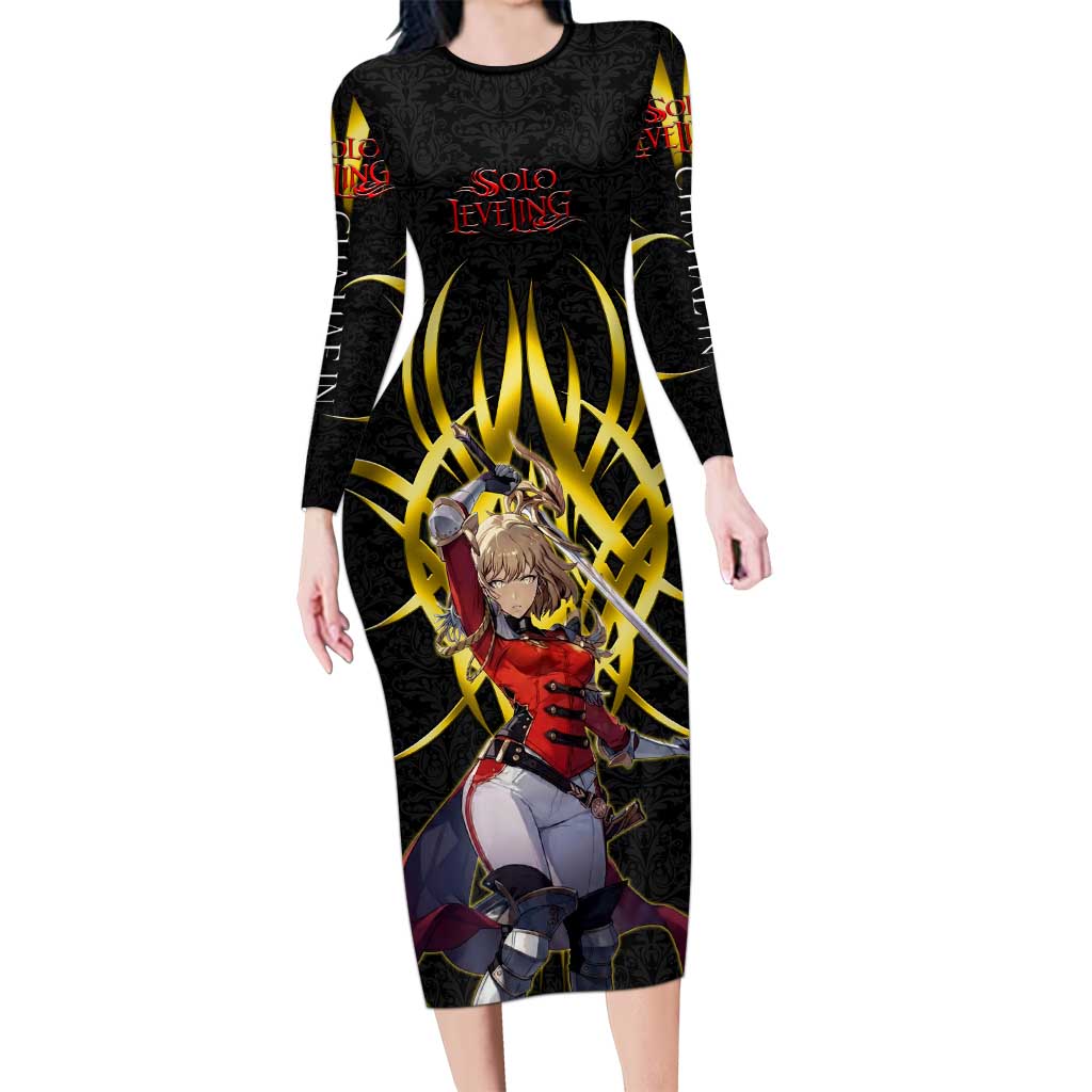 Cha Hae In Solo Leveling Long Sleeve Bodycon Dress Golden Bladecore Anime Style