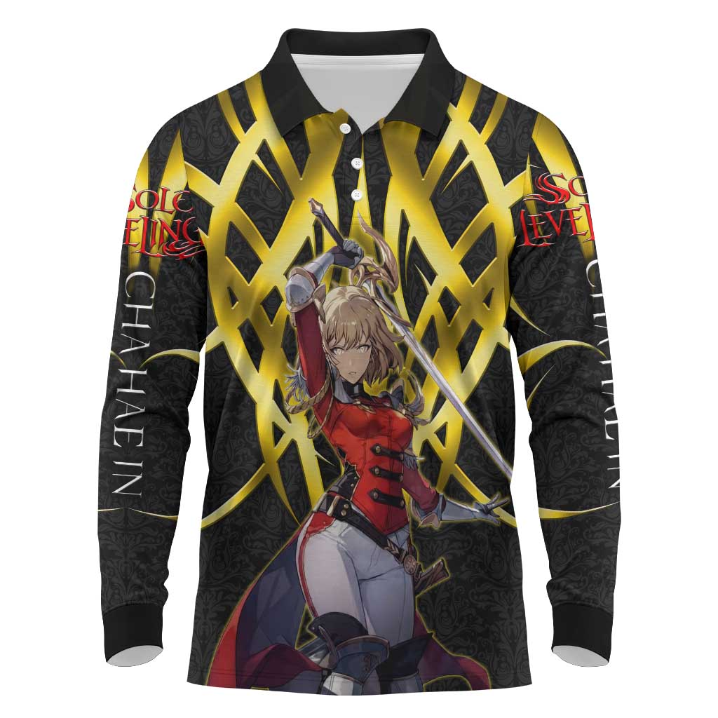 Cha Hae In Solo Leveling Long Sleeve Polo Shirt Golden Bladecore Anime Style