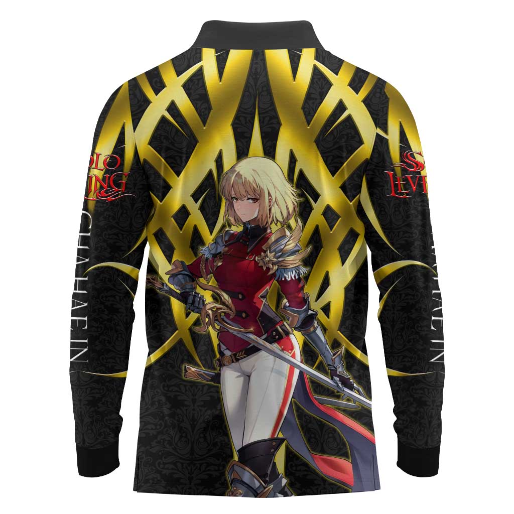 Cha Hae In Solo Leveling Long Sleeve Polo Shirt Golden Bladecore Anime Style