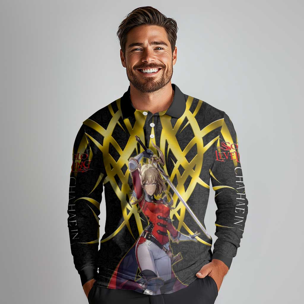 Cha Hae In Solo Leveling Long Sleeve Polo Shirt Golden Bladecore Anime Style