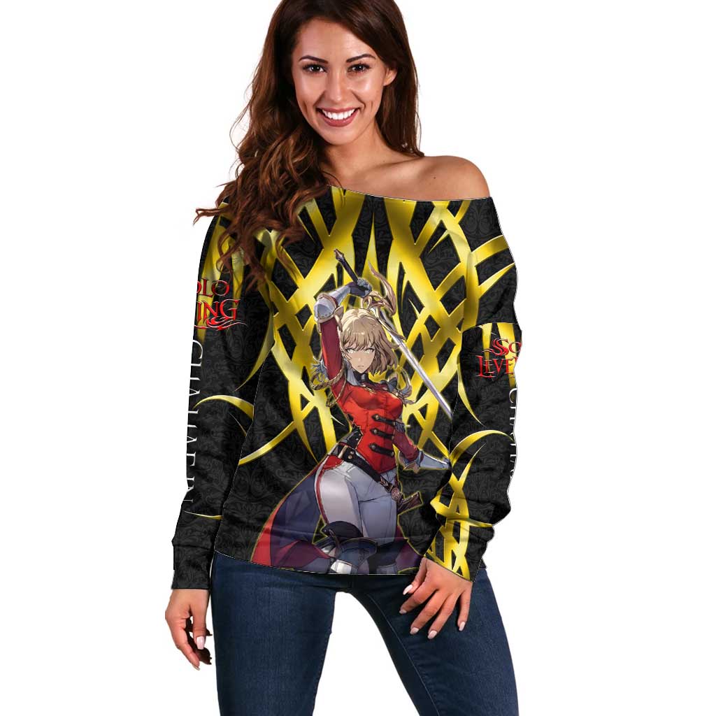Cha Hae In Solo Leveling Off Shoulder Sweater Golden Bladecore Anime Style