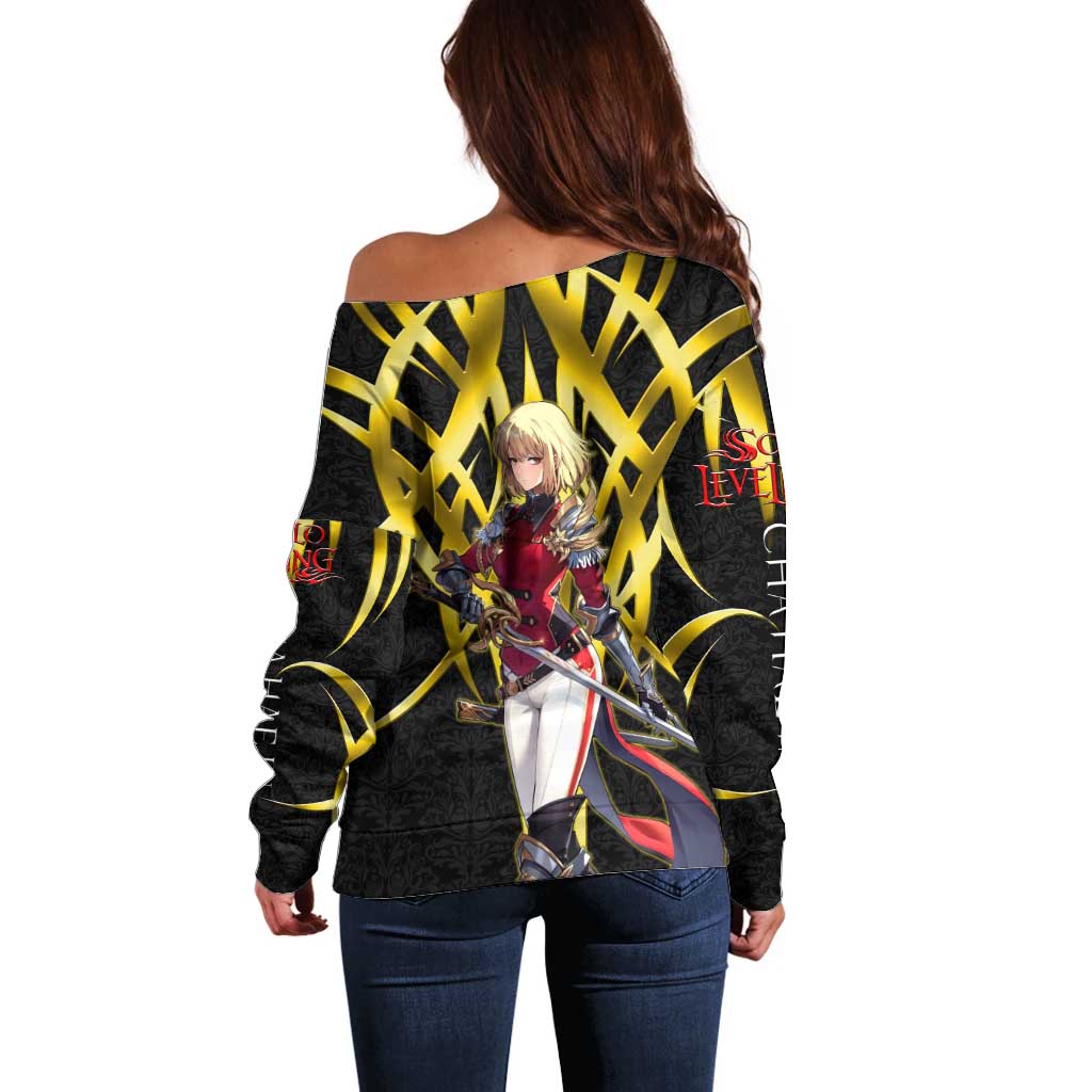 Cha Hae In Solo Leveling Off Shoulder Sweater Golden Bladecore Anime Style