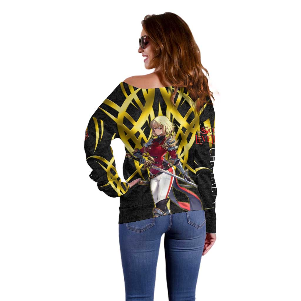 Cha Hae In Solo Leveling Off Shoulder Sweater Golden Bladecore Anime Style