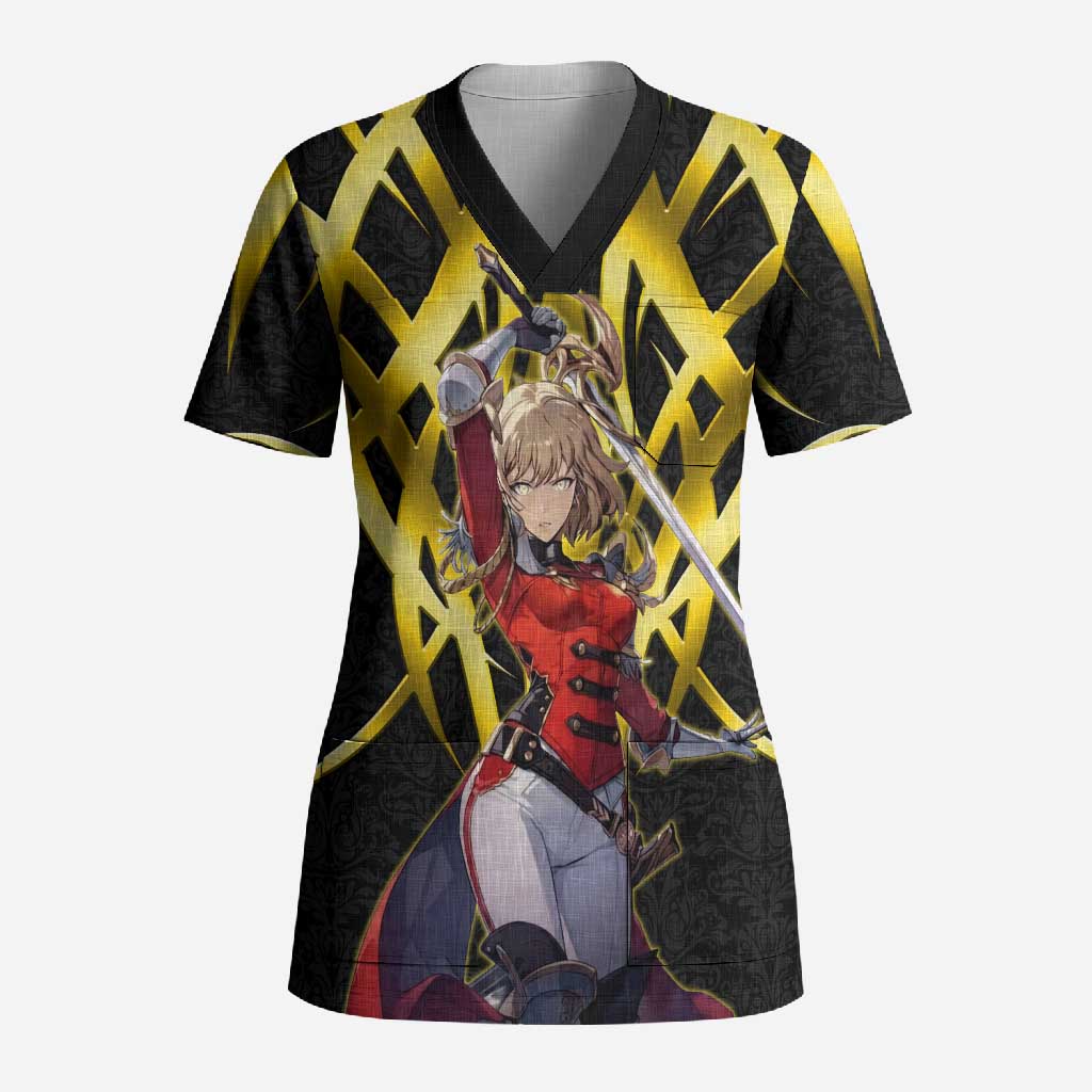 Cha Hae In Solo Leveling Scrub Top Golden Bladecore Anime Style
