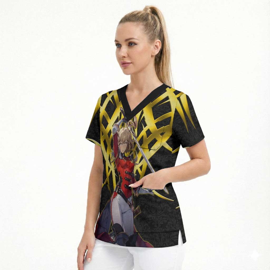 Cha Hae In Solo Leveling Scrub Top Golden Bladecore Anime Style